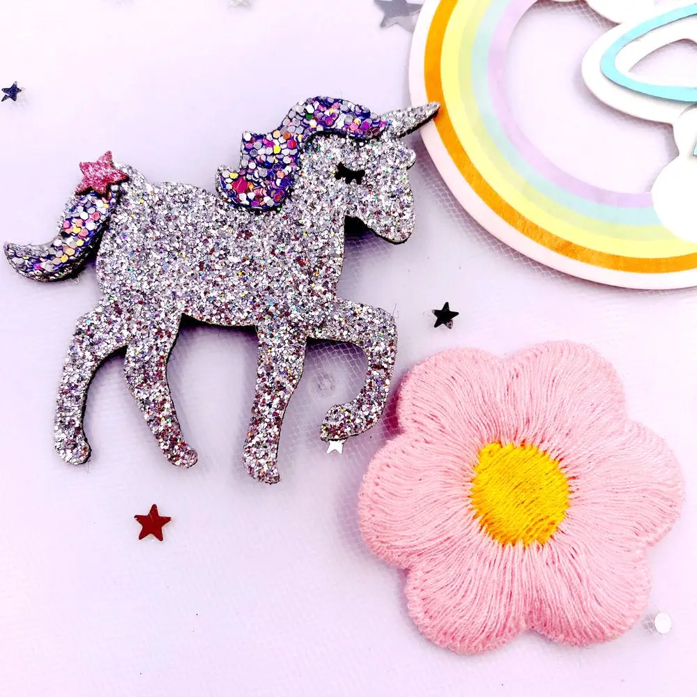Ful Glitter Bepowder Cartoon Silver Cool Purple Unicorn Patc