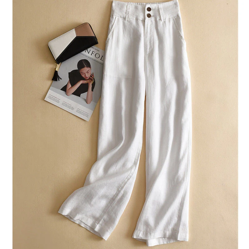 

Брюки женские льняные с широкими штанинами, с высокой талией