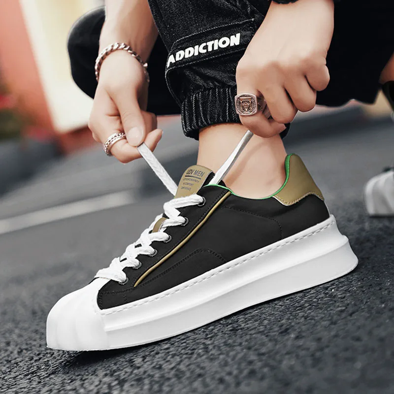 

Shell Head Casual Skateboard Shoes Men's Umbrella Cloth Flat Low Top Sneakers Four Seasons Color Matching Platform Shoes Student