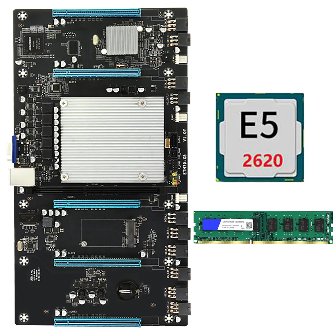 

Семейная материнская плата для майнинга BTC H61 LGA2011 V1/V2 65 мм 5 PCIE 16X поддерживает графику 3060 3080 с 2620 ЦП + 8 Гб DDR3 ОЗУ