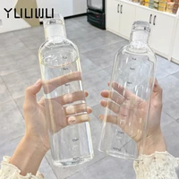 large capacity glass bottle with time marker cover for water drinks transparent milk juice simple cup birthday gift 500ml gourde