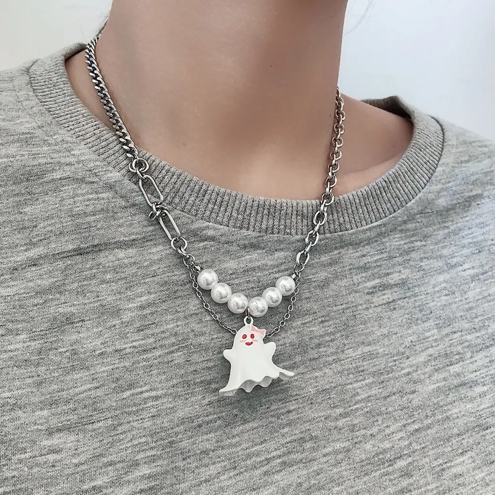 

Cute Ghost Pendant Necklace for Women Trendy Irregular Stainless steel Clavicle Chain Necklace Grunge Hip hop Y2K Jewelry Gifts