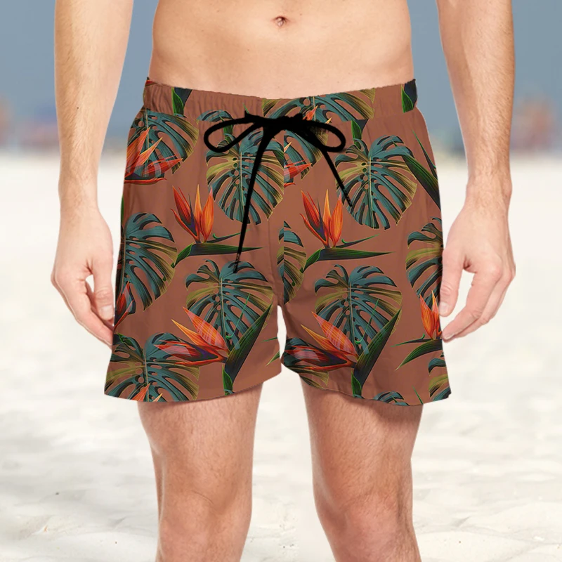 

Мужские пляжные шорты с 3D-принтом подсолнуха, модные и удобные быстросохнущие пляжные шорты в тропическом стиле джунглей, лето 2023