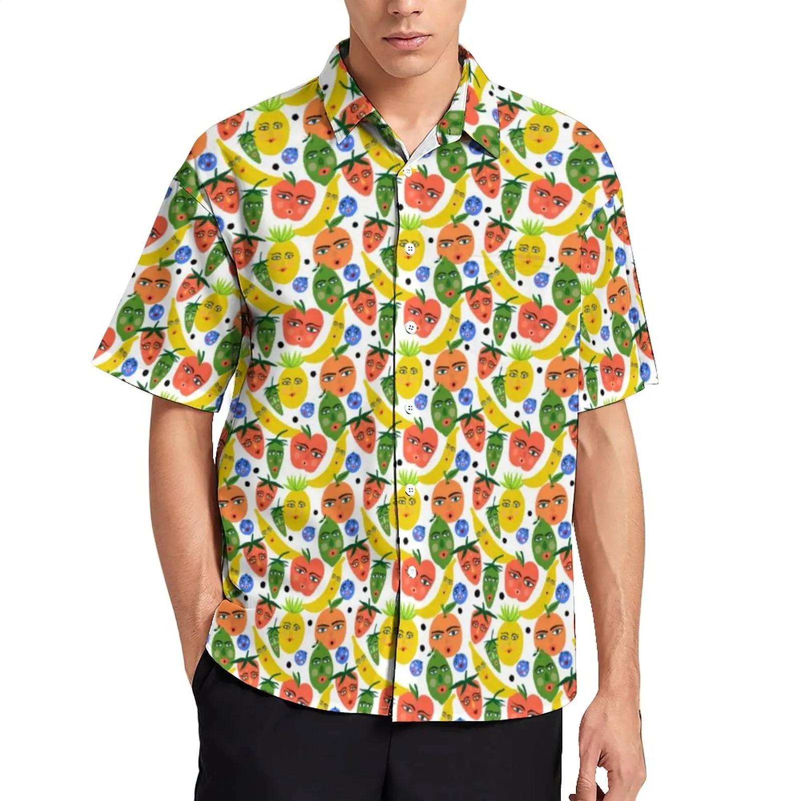

Funny Fruit Casual Shirt Cute Bananas Apples Beach Loose Shirt Hawaiian Harajuku Blouses Short-Sleeve Custom Oversized Tops