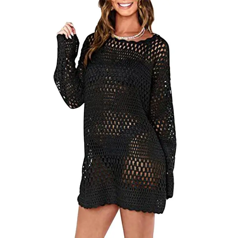 

Вязаная накидка для женщин, женская пляжная купальная одежда с вырезами, вязаные пляжные купальники с длинным рукавом, накидки, платье, бикини, накидка