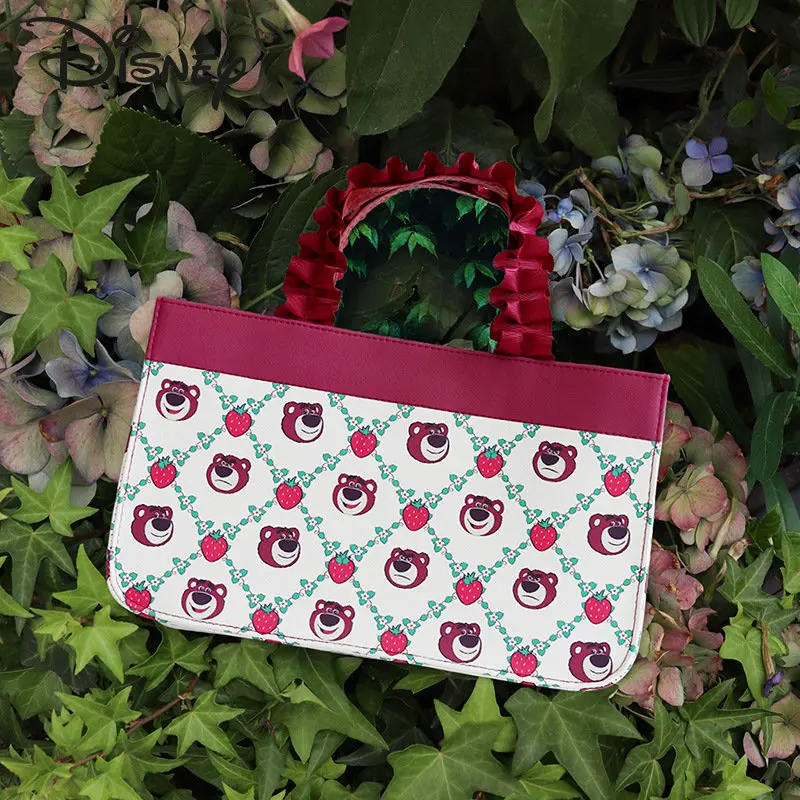 Disney Strawberry Bear New Women's Handbag Fashion High Quality Women's Shoulder Bag Cartoon Cute Personality Design Girls' Bag