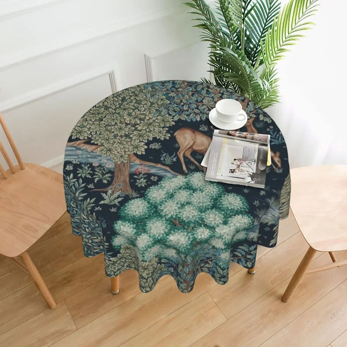 

Vintage The Brook Tablecloth Green Tree Desk Cover Polyester Decorative Dustproof Round Picnic Blanket for Coffee Table Decor