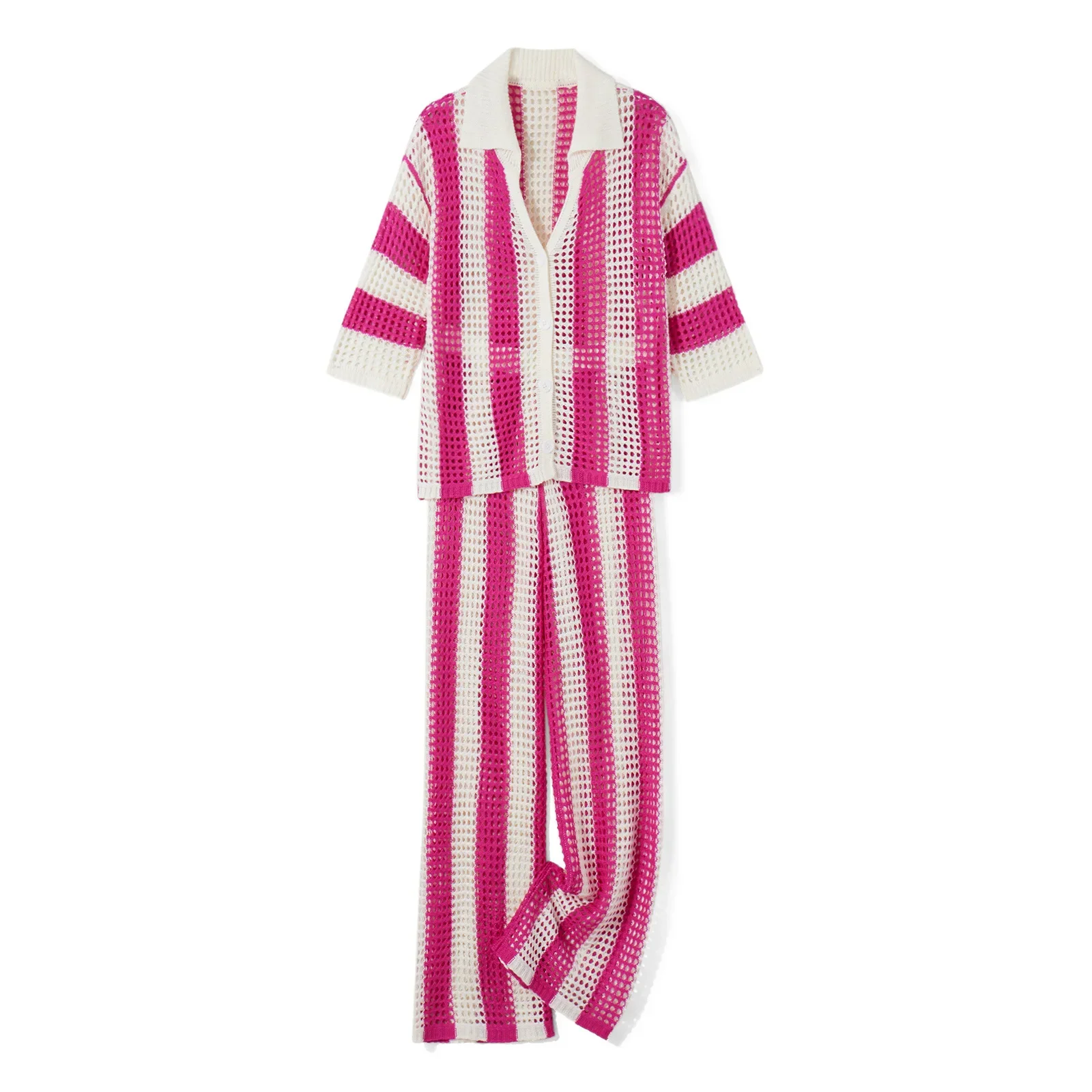 Сексуальный женский комплект с широкими брюками в вертикальную полоску