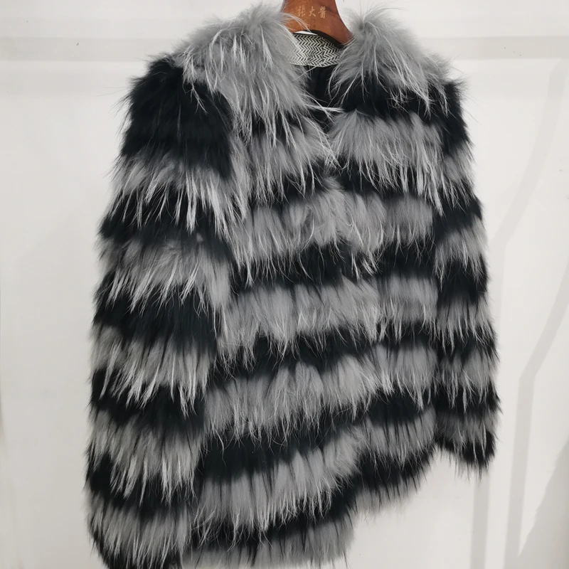 100% True Fox Fur Coat Women's Winter Stripes Light Luxury Thin V-neck True Fur Coat Length 70cm Casual Coat