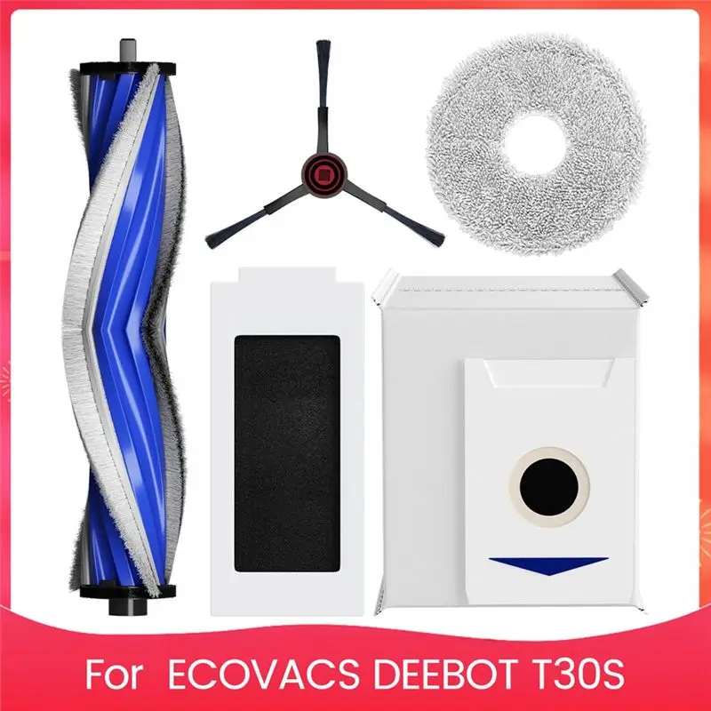 Фото A02M-Запасные части для робота-пылесоса ECOVACS DEEBOT T30S Combo: основная и боковые щетки, HEPA-фильтры, салфетки для влажной уборки, мешки для сбора пыли №1