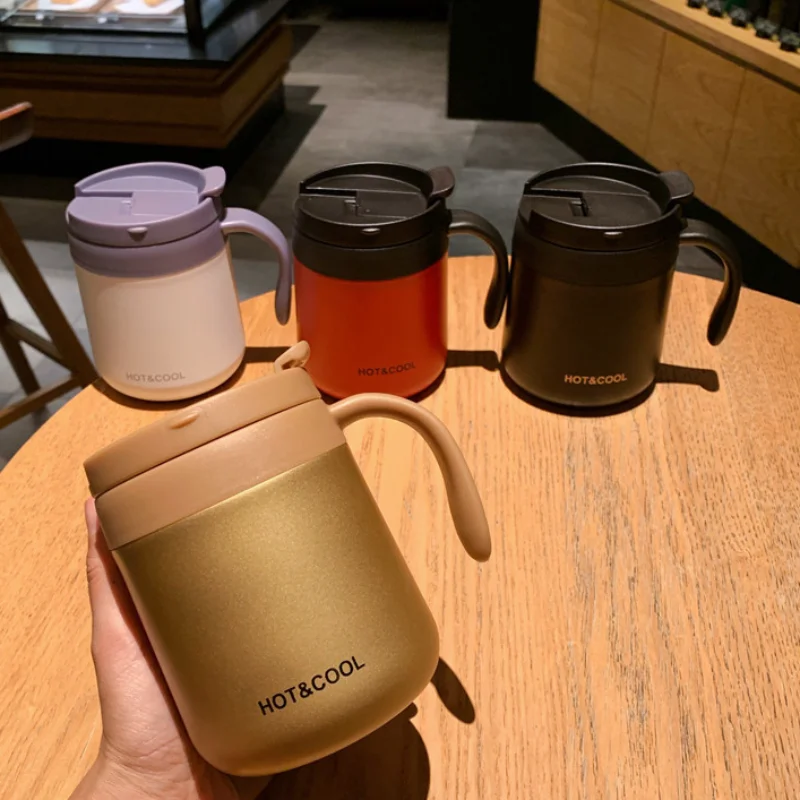 

1pc 350ml/500ml Stainless Steel Coffee Thermos Mug Cold and Hot Thermal Water Bottle with Handgrip Office Vacuum Flask Tea Cup