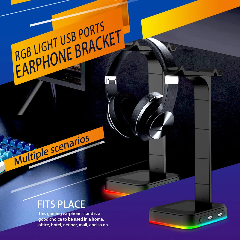 RGB Headphone Stand Over-ear Headset Desk Bracket Earphone Holder Display Shelf USB Support Gamer Gaming PC Accessories |