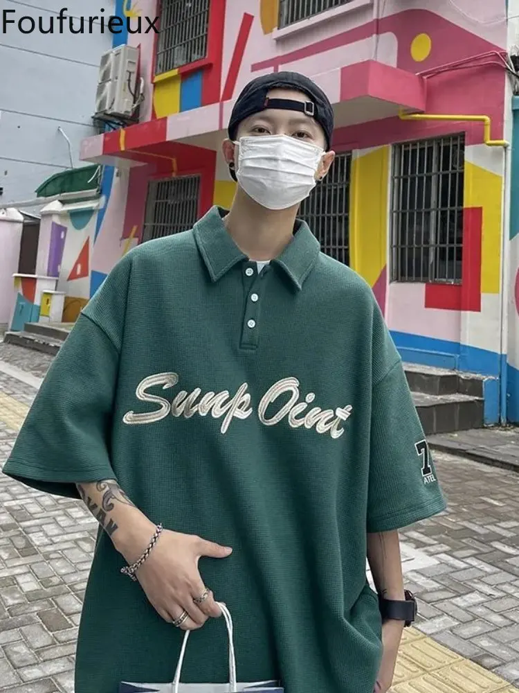 

Мужская и женская Винтажная футболка с коротким рукавом, с воротником и надписью