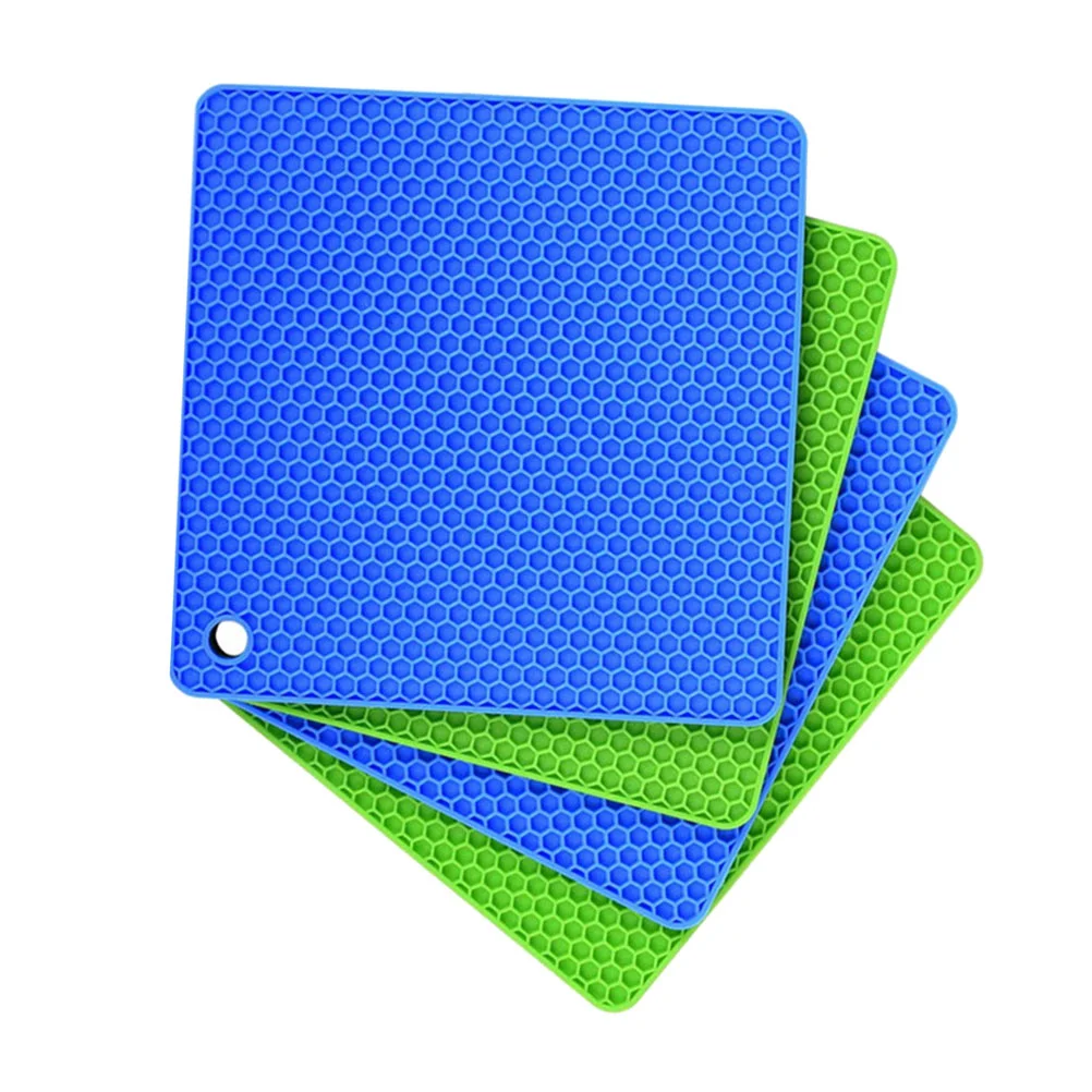 

4pcs Double-sided Honeycomb Pattern Silicone Square Table Mats Non-slip Heat Insulation Hot Pads Coaster Cushion Placemat Pot
