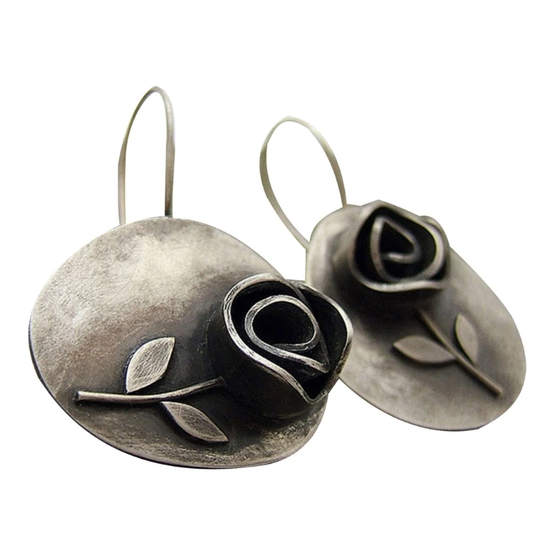 

Vintage Earrings Pendant Earrings Rose Flower Pendant Earrings Metal Earrings