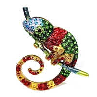 cute embellishment multi color crystal chameleon brooch pin with twig unisex anniversary retirement graduation animal jewelry