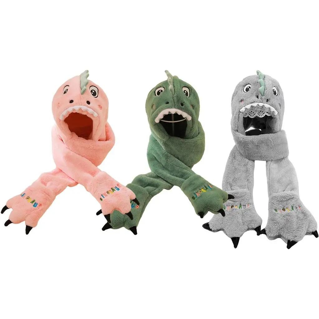 

Adorable Dinosaur 3 in 1 Winter Warm Knitted Hats Scarves Gloves in one for Cold Weather Unisex Children Boys Girls Outdoor