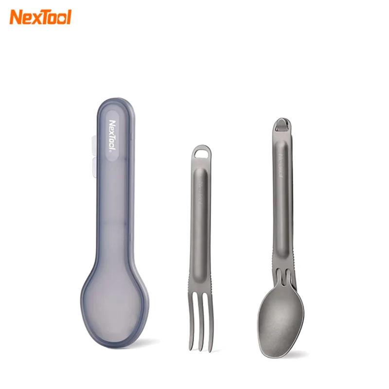 

Xiaomi NexTool Outdoor Pure Titanium Spork and Spoon Reusable Camping Utensil Set with Case for Camping 6.29-Inch Long