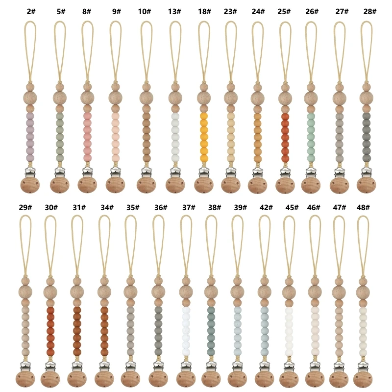 

Baby Pacifier Clips Dummy Holder Anti-drop Chain Silicone Bead Wooden Hanging Clip Infant Nipples Clip Soother Chains