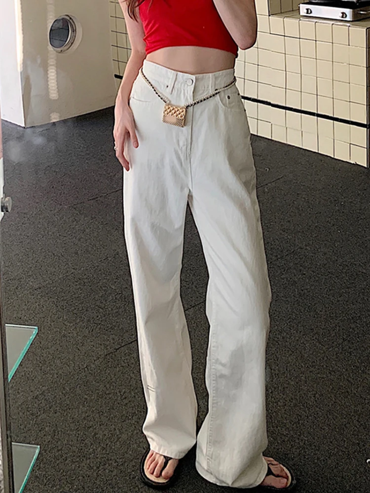 

White Jeans Women Summer High Waist Straight Tube Loose Wide Leg Pants 2022 New Style Draping Floor Long Trouser Female Slacks