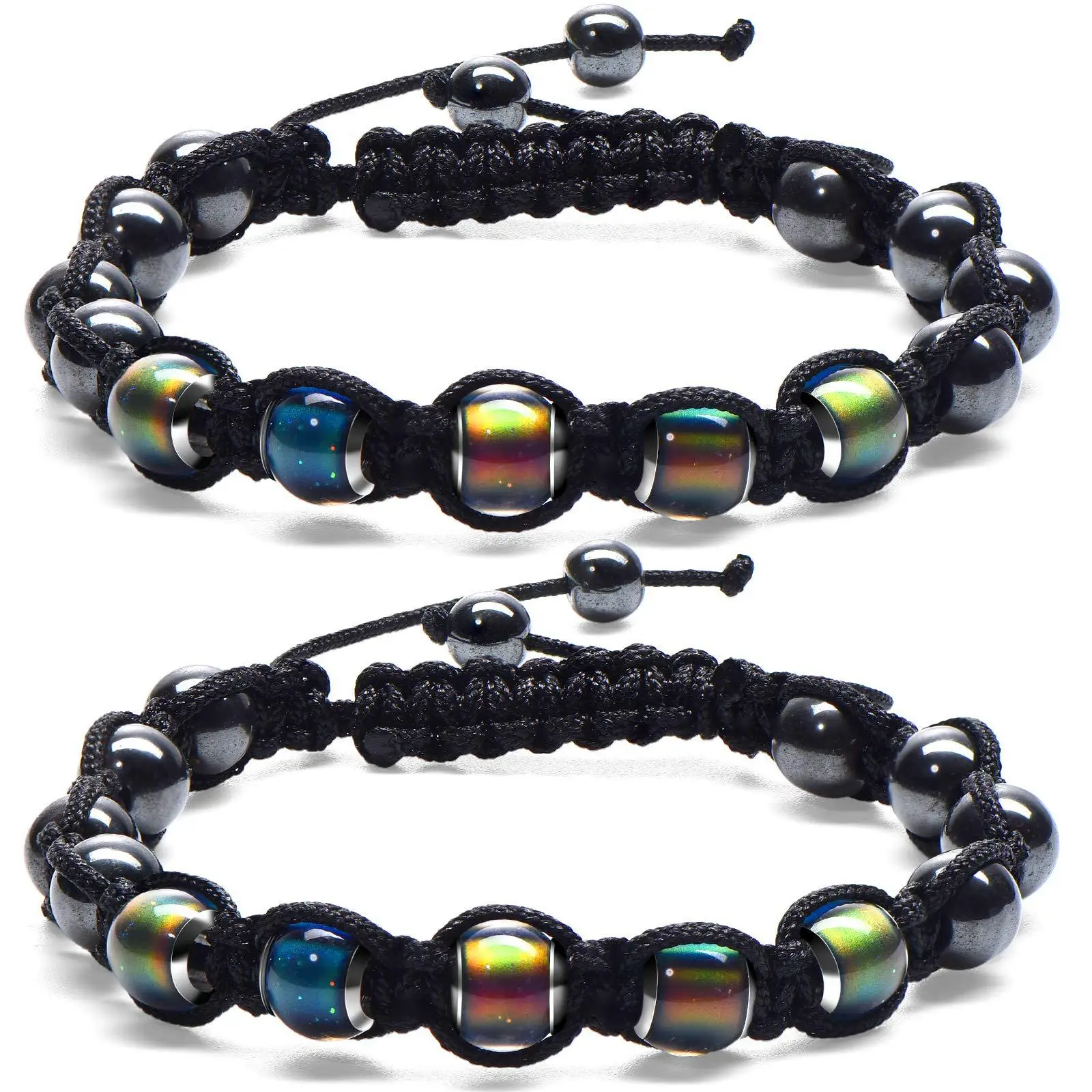 

Hot Selling Woven Bracelet Black Magnet Black Gallstone Moodbear Beads Temperature Sensitive Color Changing Beads Woven Bracelet