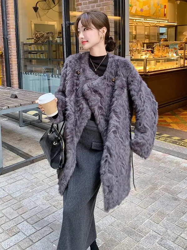 French sle Light Luxury High-Grade Environmental Protection Fur Outerwear Women Autumn and Winter 2024 New Mid-Length Gold ...
