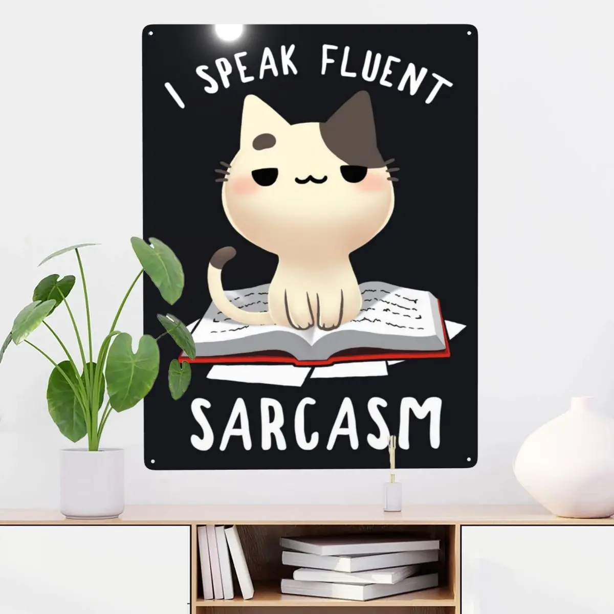 

Плавный Sarcasm Cat, металлический жестяной знак, декор 12x16 дюймов, простой в установке декор для бара, гаража