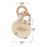 q1fe baby wooden teether ring with leaves shape absorbent cloth towel blanket rattle beads molar toy newborn soother bracelet