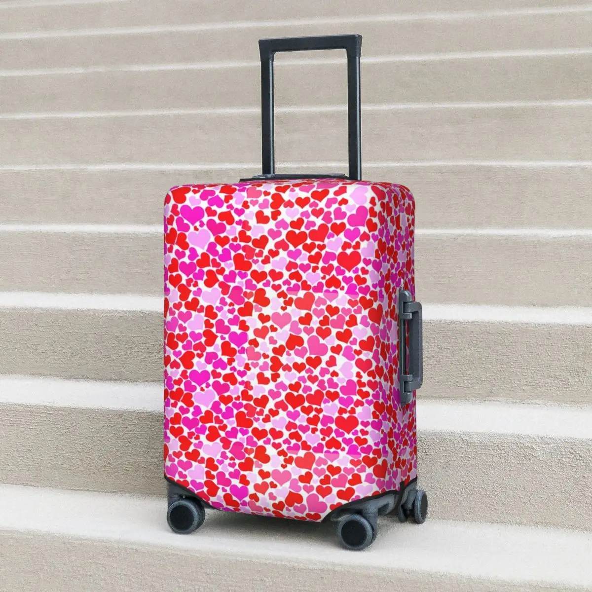 

Valentine Hearts Suitcase Cover Flight Red and Fuchsia Elastic Luggage Supplies Business Protector