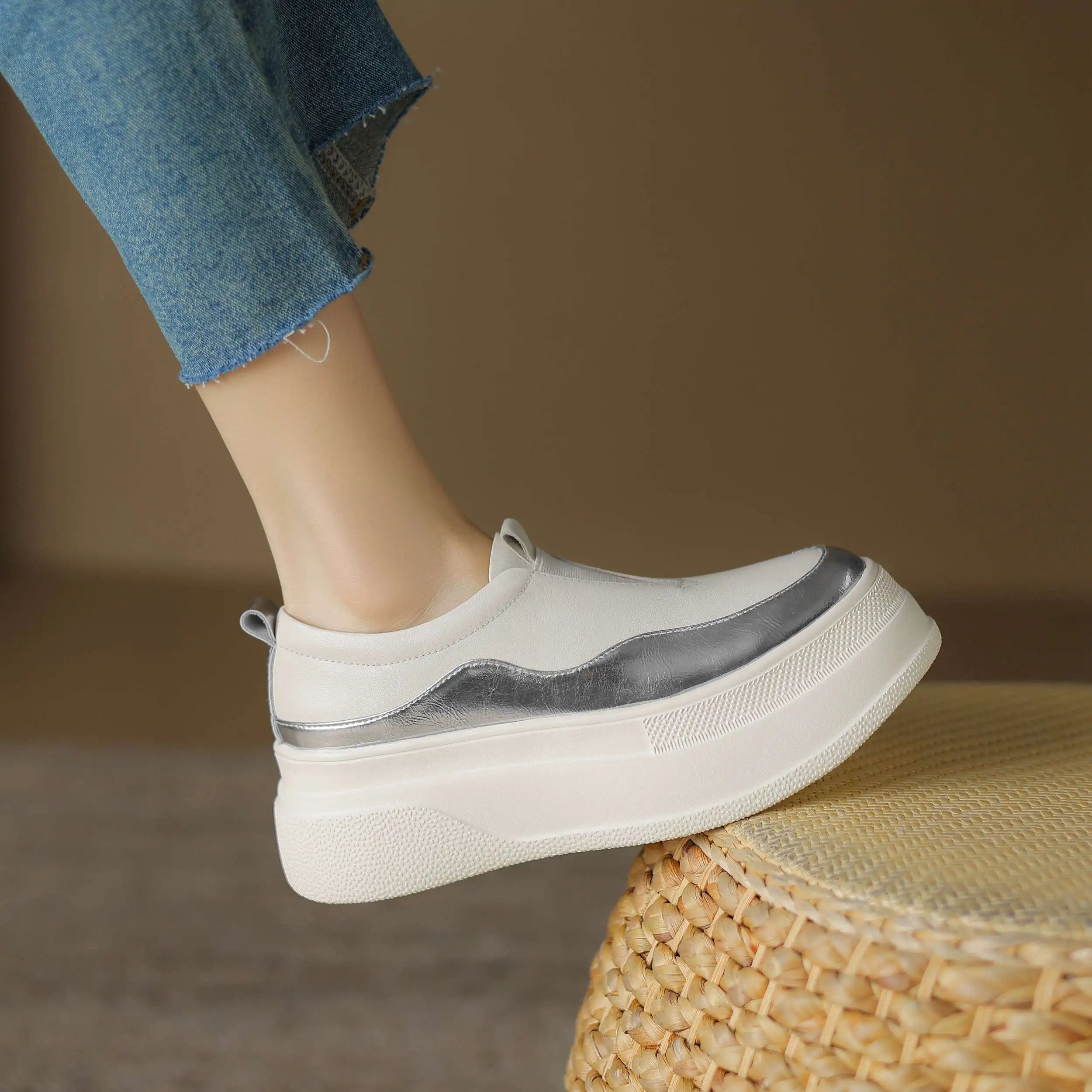 Туфли Lanxuryee женские на толстой подошве Вулканизированная кожа высокий каблук