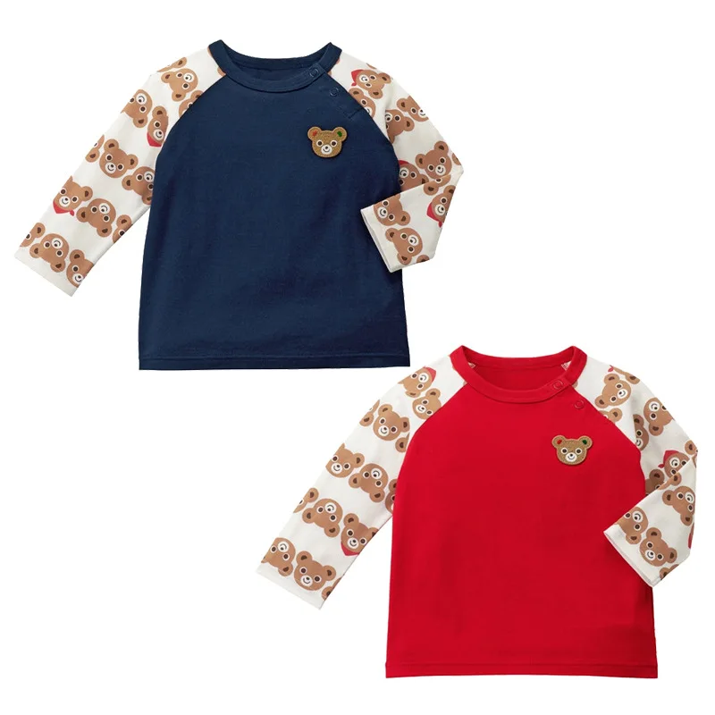 

Boys Clothes Children's T-Shirt Cotton Japanese Tide Brand Baby Bear Head Full Print Raglan Sleeve Long-Sleeved Top One Piece