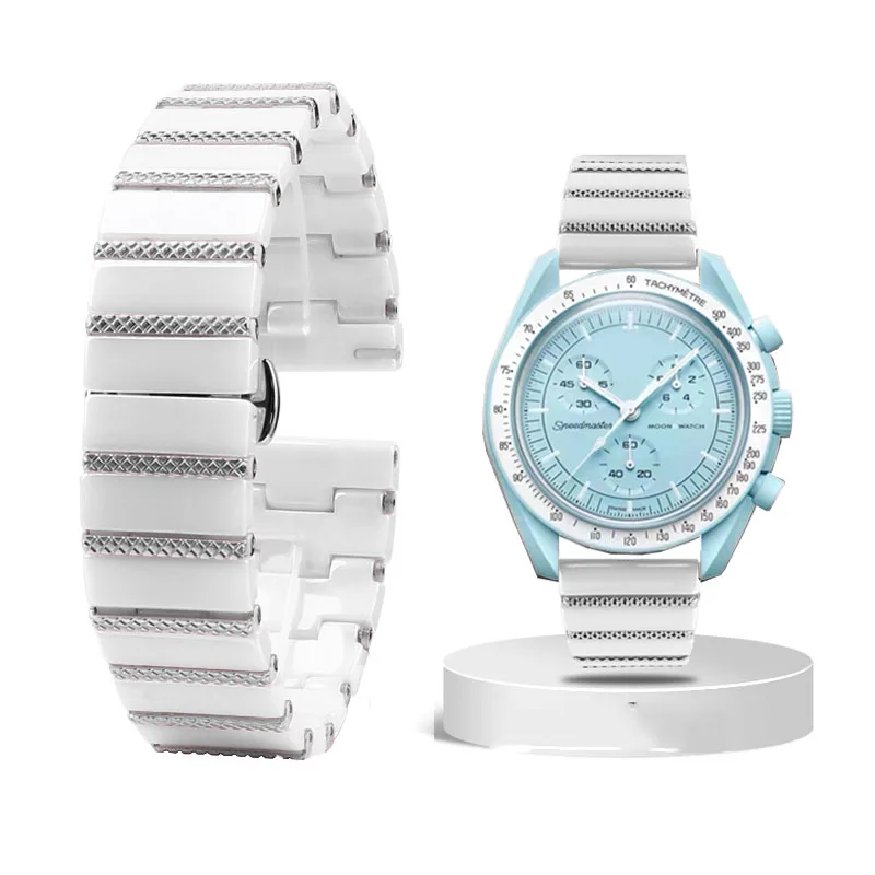 NEW Black White Gold Pearl Ceramics Watch Band 20mm For OMEGA X SWATCH Quick Release Watch Strap Bracelet Accessories Men Women