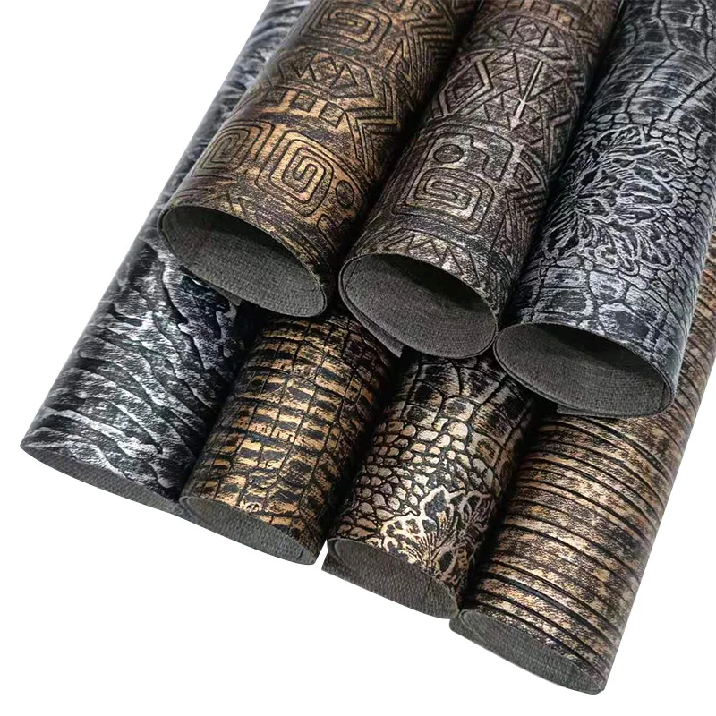 

XHT Geometric/Crocodile Grain/Letter Embossed Retro and Vintage PU Faux Leather Fabric Sheet for Sewing/Craft/Decorative
