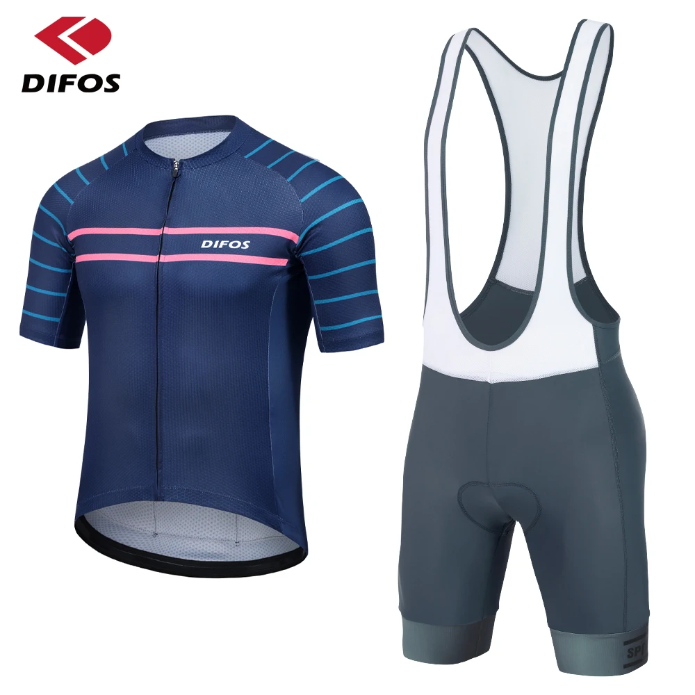 

DIFOS Cycling Jersey Bib Shorts Sets Men Reflective MTB Road Bicycle Clothing Short Sleeve Anti-Pilling Outdoor Riding Bike Wear