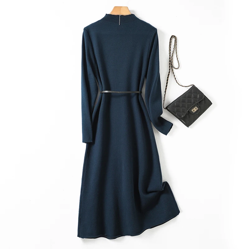 Винтажное трикотажное платье с длинными рукавами и принтом женское