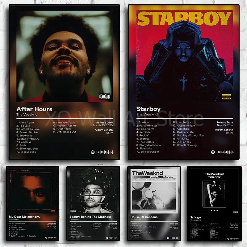 

Pop Rap Music Album Cover The Weeknd Poster Aesthetic Rapper Hip Hop Rock After Hours Starboy Canvas Print Wall Art Room Decor