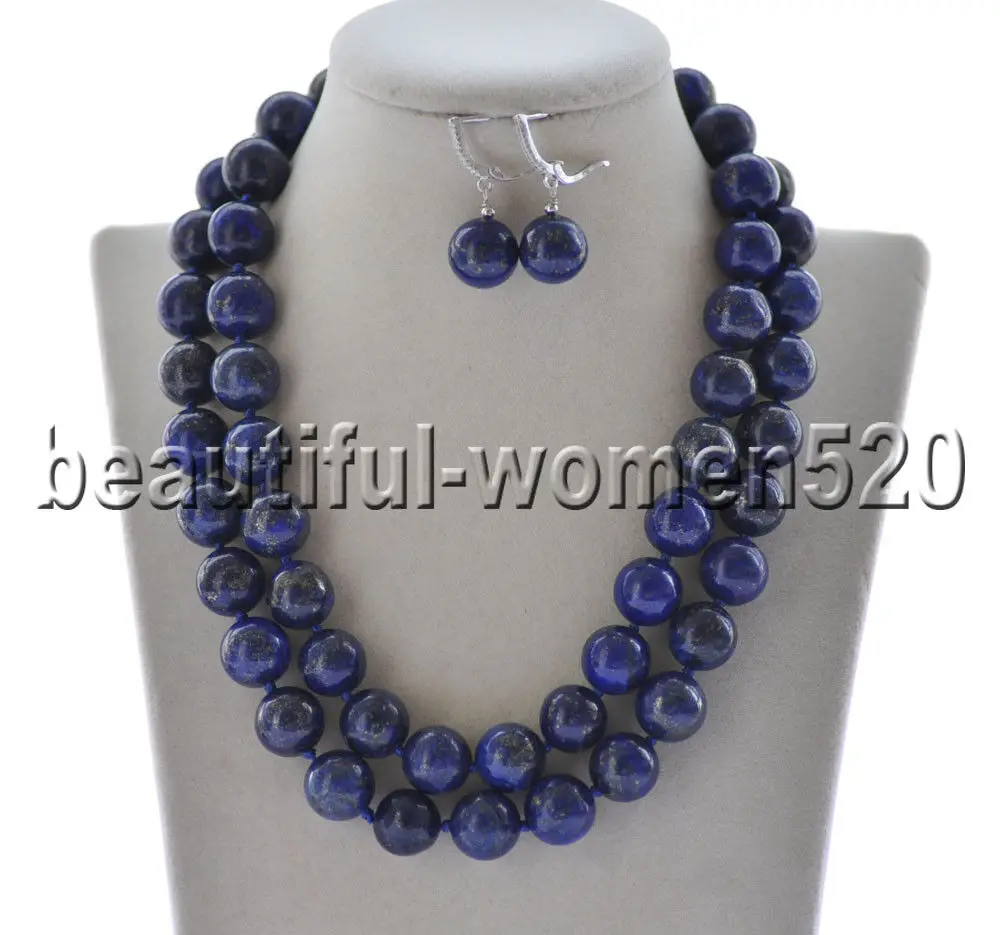 

Ожерелье и серьги Z9776, 2 нити, 18 дюймов, синее круглое, с бусинами из лазурита
