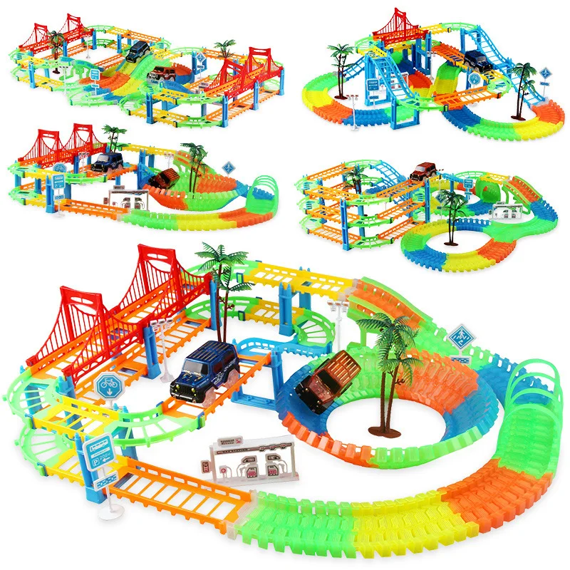 

High Quality 2 In 1 Cool Luminous Electric Track Racing Children's Track Roller Coaster Diy Assembly Building Blocks Toy Gift