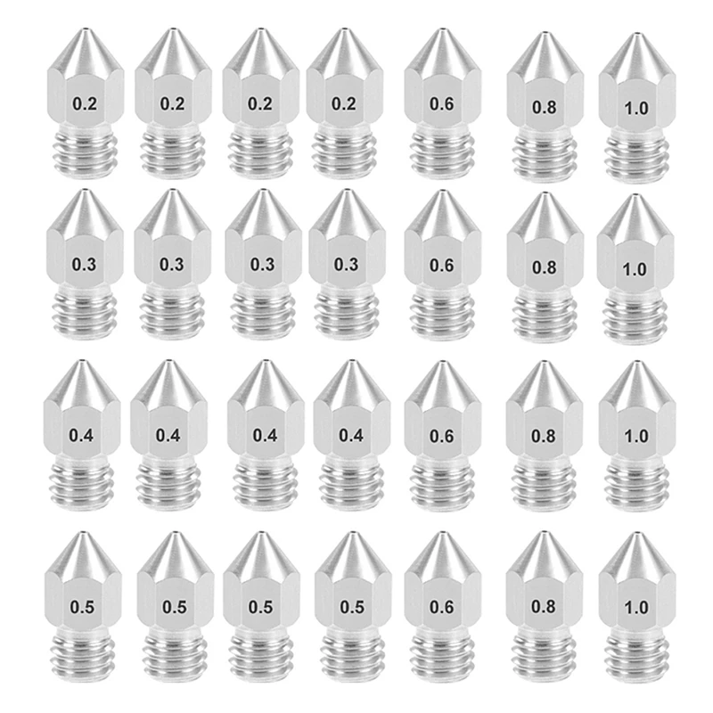 

28 Pcs MK8 Nozzle 0.2Mm 0.3Mm 0.4Mm 0.5Mm 0.6Mm 0.8Mm 1Mm M6 Threaded Stainless Steel For 1.75Mm Filament 3D Printer Extruder Pr
