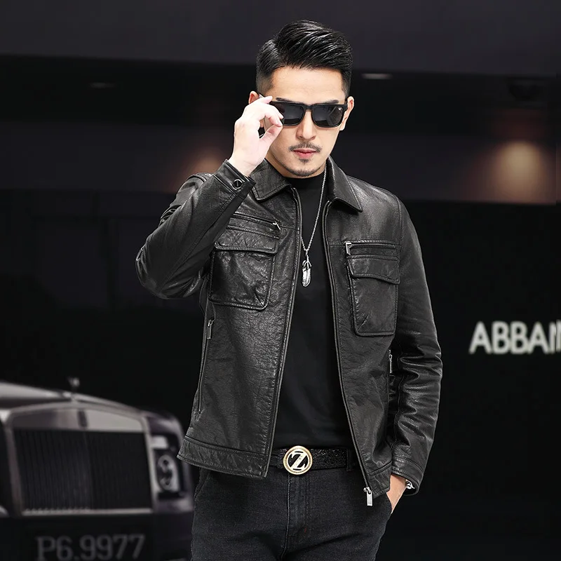 

Man Large Size Sheepskin Slim Genuine Leather Bomber Jacket Men Real Leather Flights Jacket Coats Motorcycle Zipper Jackets G141