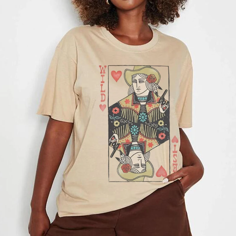 

Wild West Queen of Hearts Vintage Western Country T-Shirts Cowgirl Funny Tshirts Women Retro Graphic Tees Hippie Boho Clothes
