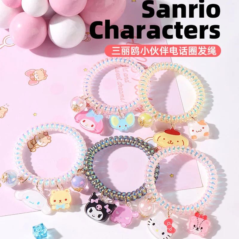 

Kawaii Sanrioed Kuromi Spiral Hair Ties Coil Hair Ties Phone Cord Hair Ties Hair Coils Cartoon Anime Girl Heart Cute Bracelet