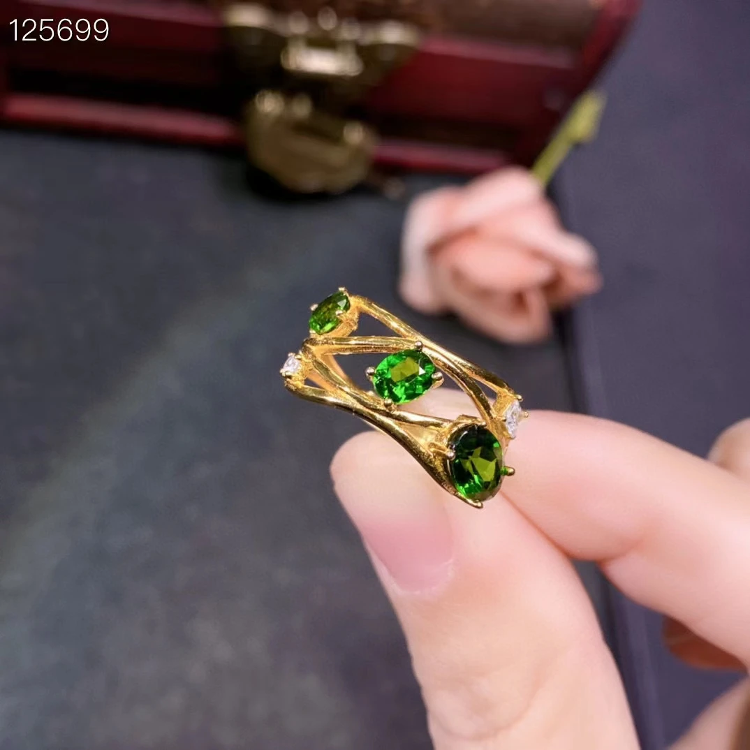 Всего 925 ct натуральный хром V VS класс диопсида серебряное кольцо для повседневной