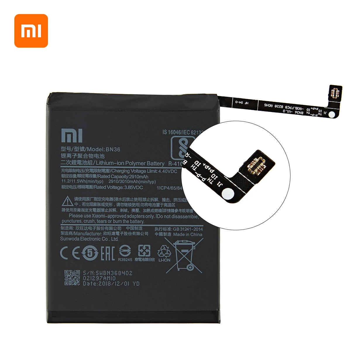 Оригинальный аккумулятор Xiao mi 100% BN36 3010 мАч для Xiaomi Mi 6X Mi6X A2 MiA2 высококачественные