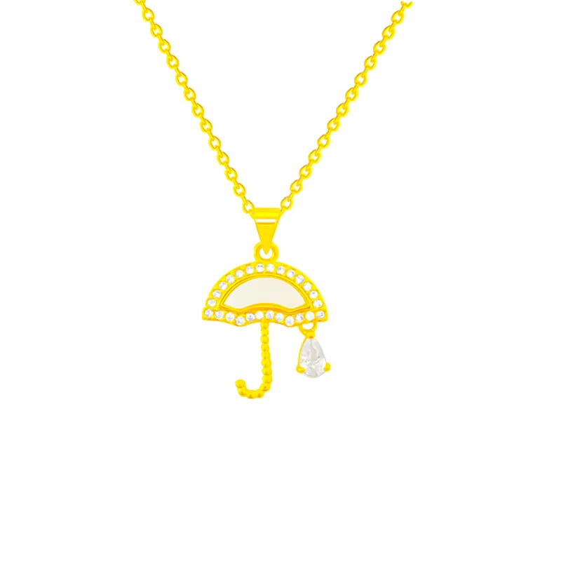 

Simple Small Umbrella Raindrop Zircon Love Heart Mother's Day Gift Pendant Necklace Woman Girl Wedding Blessing Jewelry