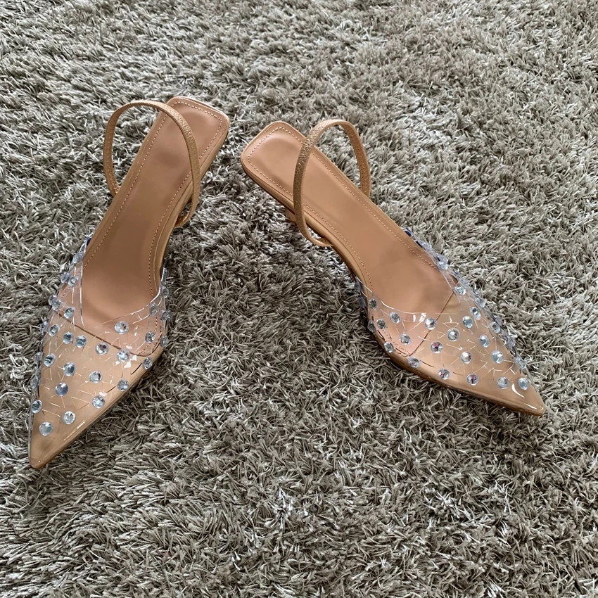 Женские прозрачные туфли-лодочки из ПВХ на высоком каблуке с острым носком