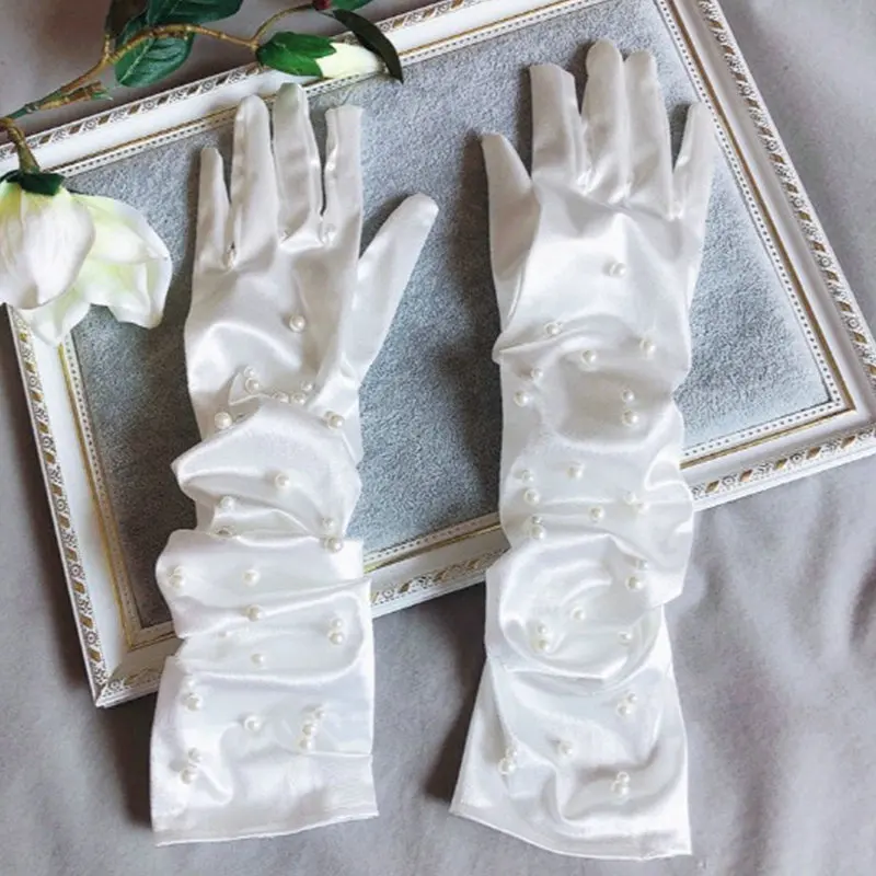 

Свадебные перчатки из белой пряжи для фотосъемки, летние тонкие перчатки из сетчатой ткани с жемчугом, закрывающие руки