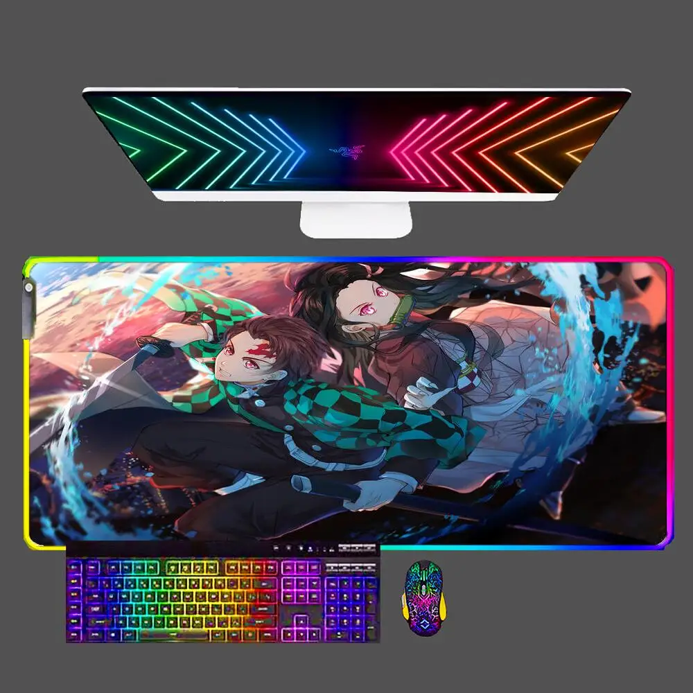 

Demon Slayer Kimetsu No Yaiba LED Mouse Pad Large Gamer XXL Keyboard RGB Desk Mouse Mat Carpet Rubber Gaming Notbook Mousepad