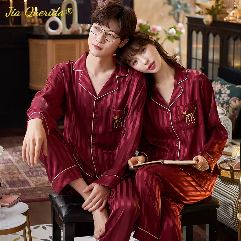 

Китайские свадебные пижамы красные одинаковые пижамы для пар качественные пижамы из мягкого атласа с длинными рукавами для мужчин и женщин