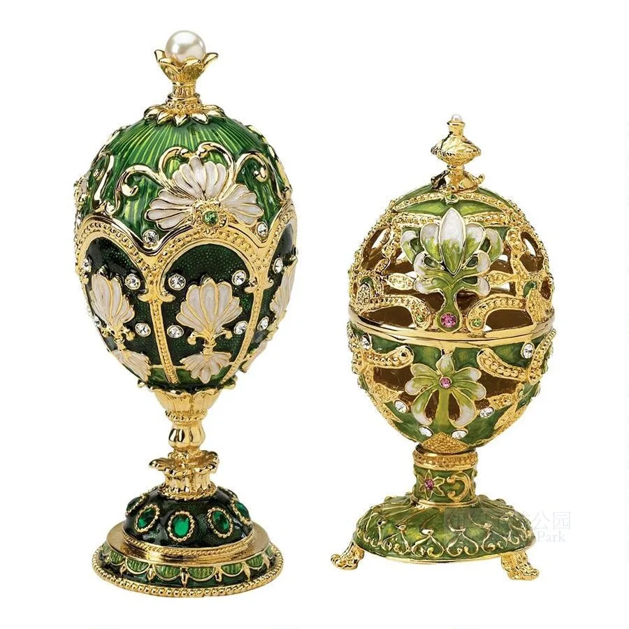 

Lower City Park Imported Cold Jade Russian Court Enamel Egg-Shaped Jewelry Box Table-Top Decoration